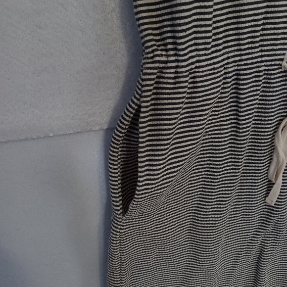 Lou & Grey XS Drawstring Cotton Blend Mini Dress with Pockets Gray White Stripe - Picture 6 of 10